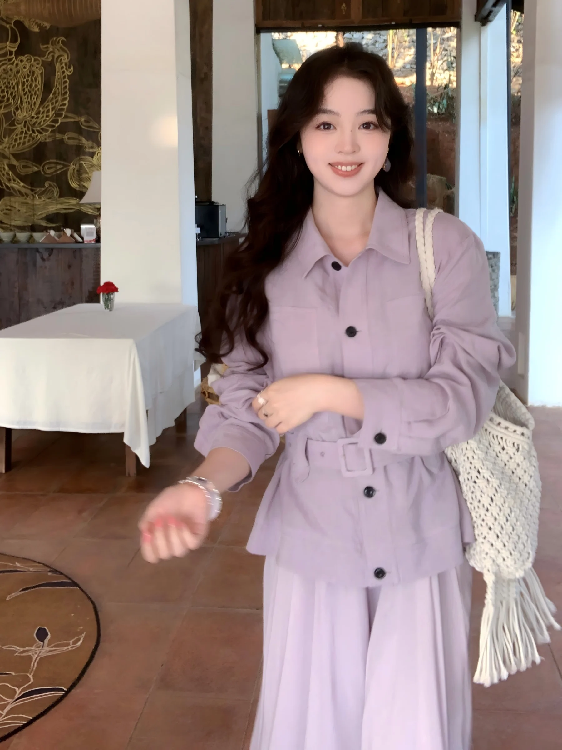 

SYT Pure Color Retro Commuter Style Shirt with Pocket Long Sleeve Linen Rayon Blend Women's Breathable Comfortable Casual Top