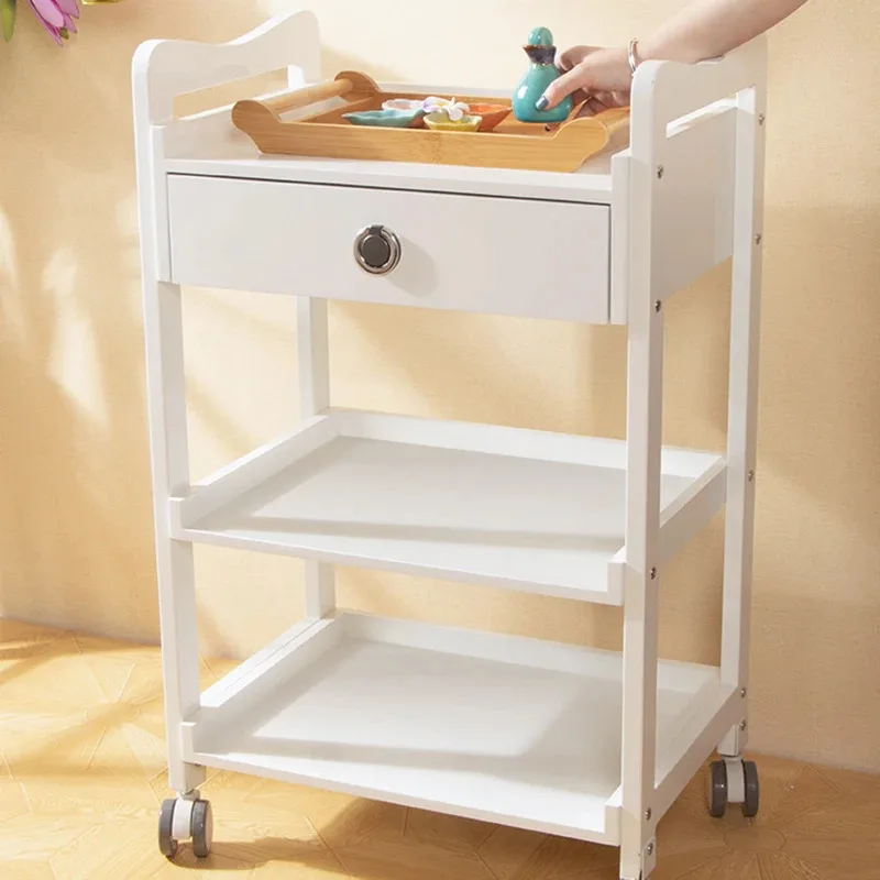 

White Storage Hairdressing Trolley Professional Utility Auxiliary Cart For Beauty Salon Carrito Auxiliar Salon Furniture MQ50TC