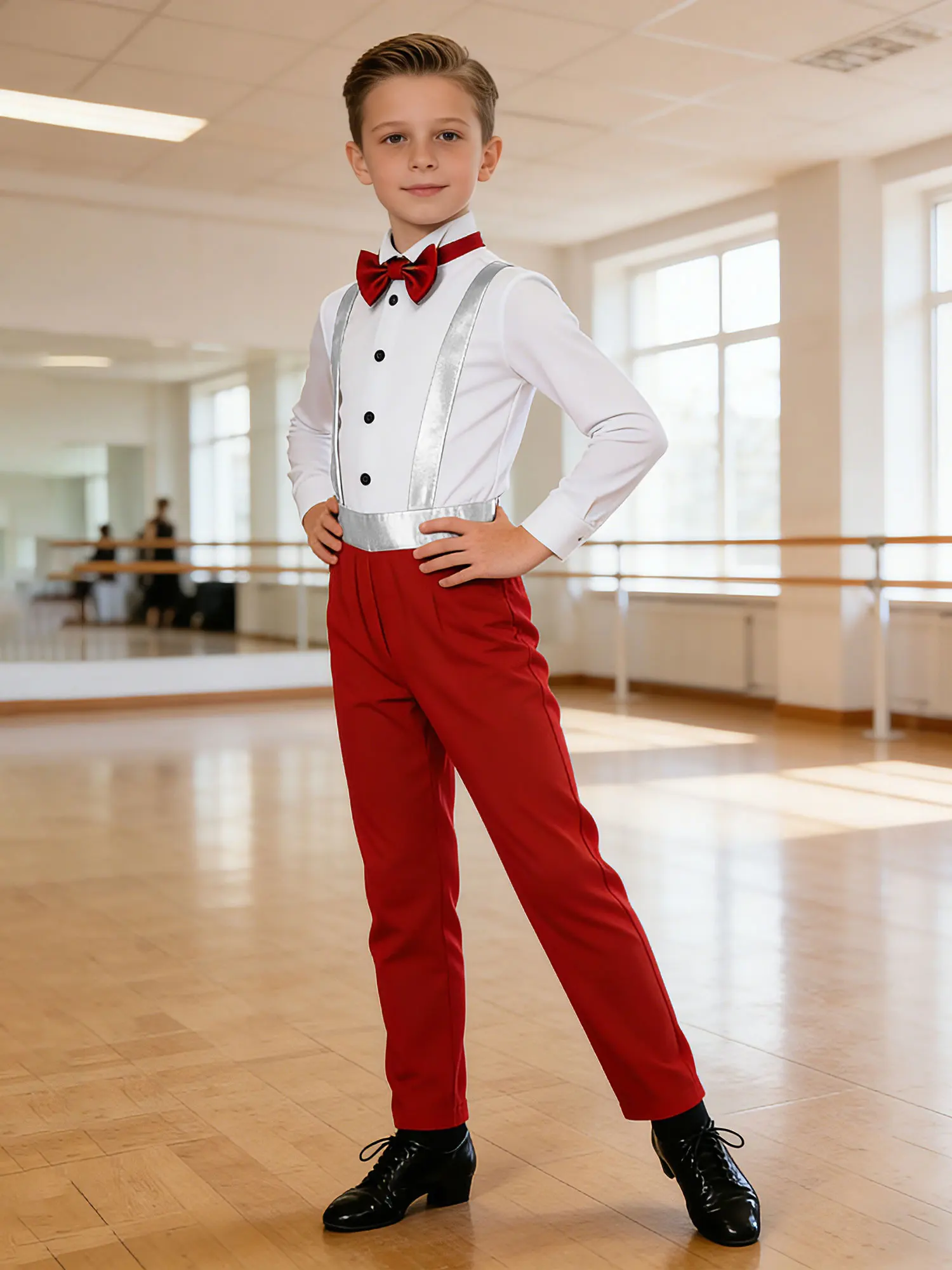 Kids Boys Latin Dance Shirts Bodysuit Gentleman Jumpsuit Tango Outfit Children's Jumpsuits for Salsa Ballroom Dance Costume