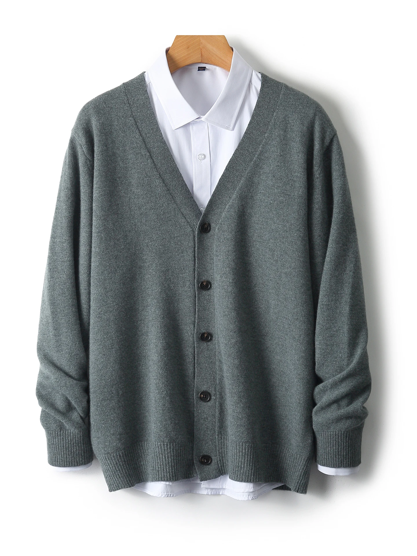 Smart Casual Autumn Winter Man Sweater Basic 100% Merino Wool Knitted Cardigan Long Sleeve Clothing Tops Cashmere Men Outerwear