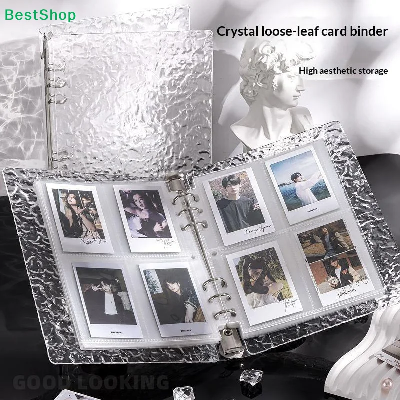 ♩6 Hole Album Folder A5 Binder Cover Photo Cards Collection Organizer Acrylic Water Ripple Transparent Album