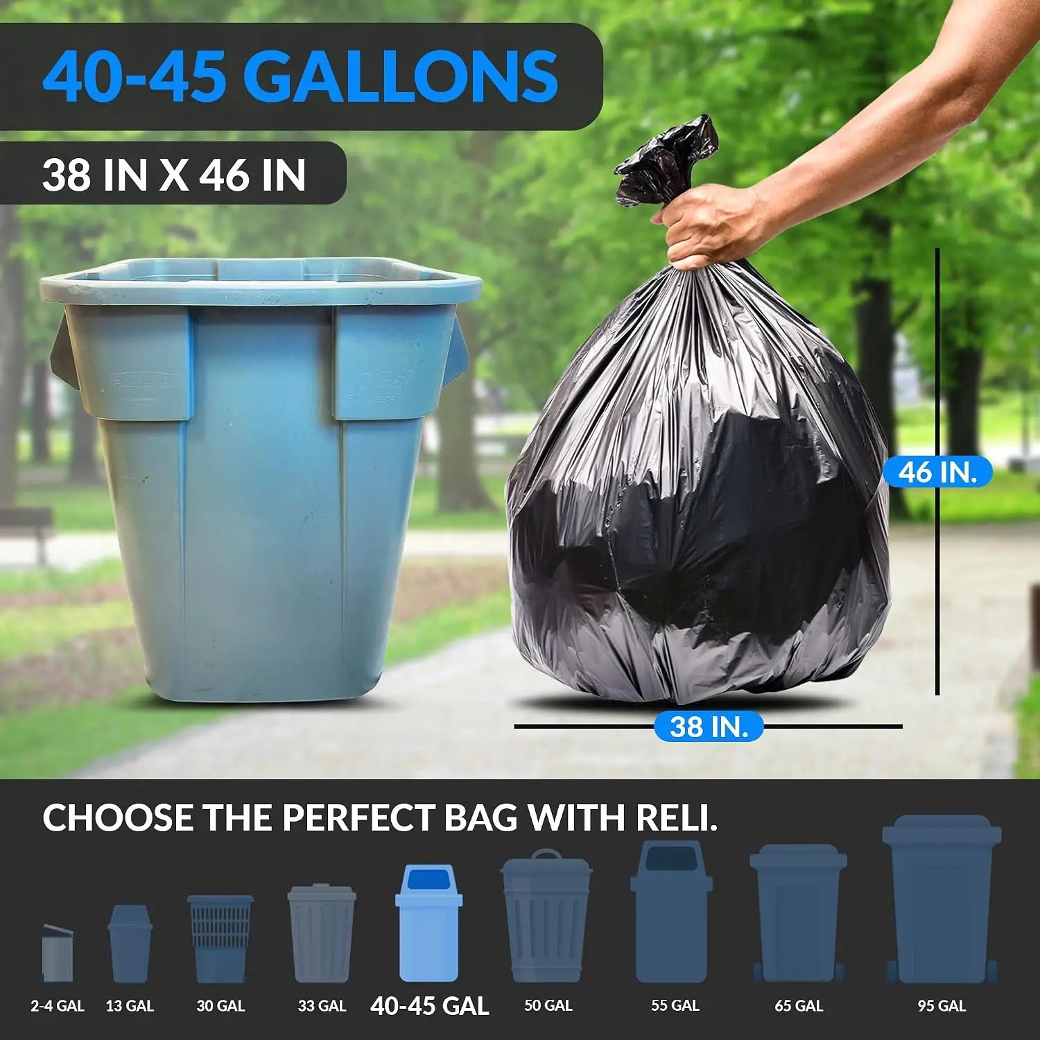 Reli. 45 Gallon Trash Bags Heavy Duty 25 Count |   Black |   Twist Ties Included |   Extra Tough, Leak-Proof Garbage Bags |   Ideal for Large Clean Ups
