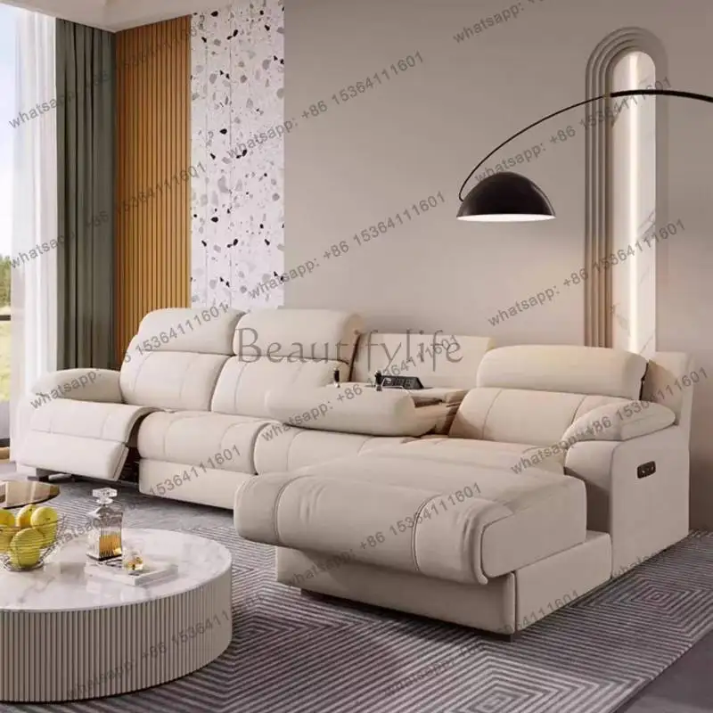 European Luxury Electric Recliner Sofas Beige Lazy Style Quality Living Room Sofas Massage Relax Canape Lit Furniture For Home