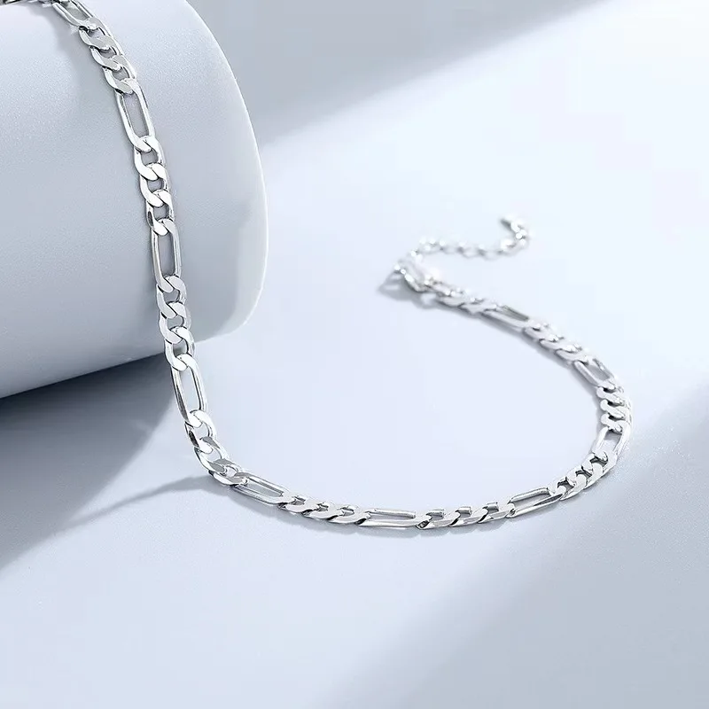 

S925 Sterling Silver Anklet Figaro Bracelet Hip Hop Child And Mother