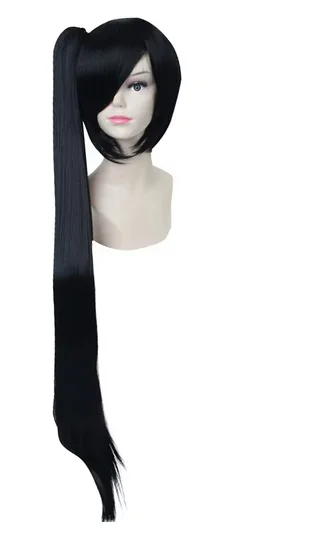 Black Long Straight Synthetic Hair Akali Cosplay Wigs Single Removable Chip Ponytail