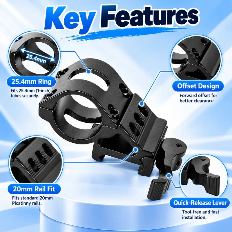 Aluminum Alloy Offset Quick Release Light Bracket 25.4mm 1-Inch Flashlight Holder Compatible for 20mm Rail