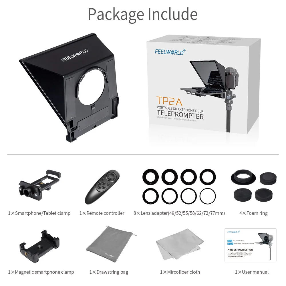 FEELWORLD TP2A Mini Teleprompter 8 inch Portable Supports Under 8
