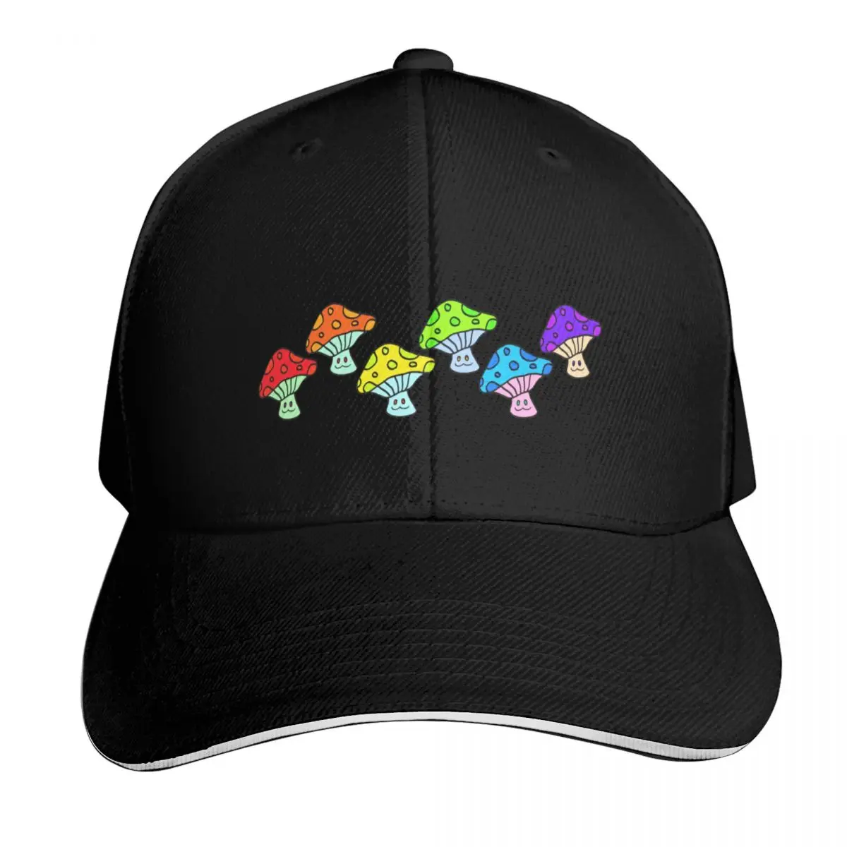 Hello Shroom Rainbow Baseball Cap Six Panel Structured Crown Sun Protection UPF 50+ Breathable Mesh Back