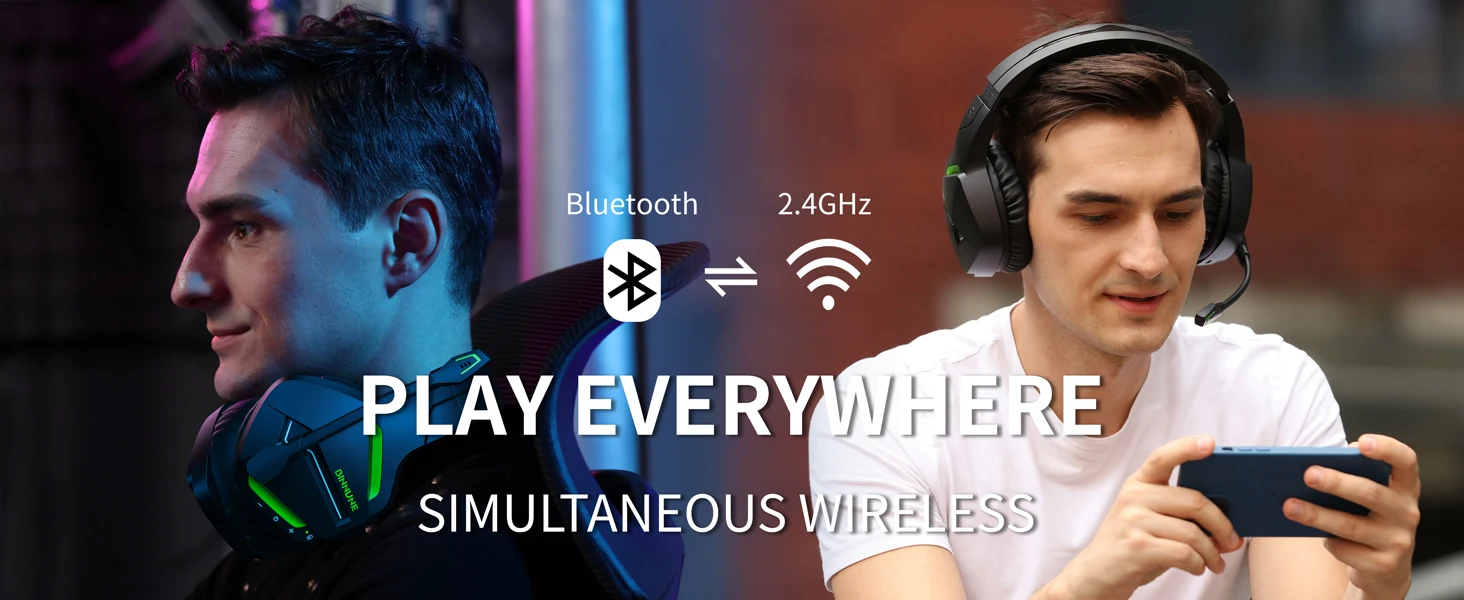 BINNUNE Dual Wireless Gaming-Headset mit Mikrofon für PC, PS4, PS5, Bluetooth-Gaming-Headset für Laptop-Computer, Gaming-Kopfhörer – Detail 2