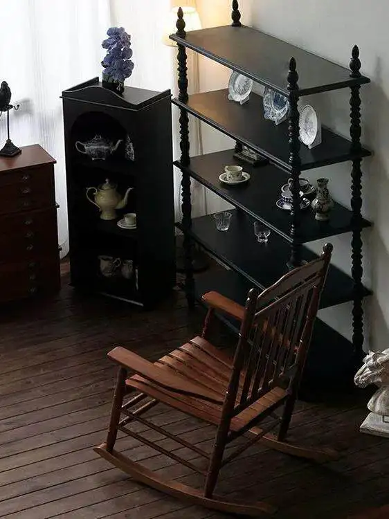 Medieval Style High-end Home Furniture Living Room Bookcase Storage Rack Floor-standing Solid-wood Antique Display Shelf