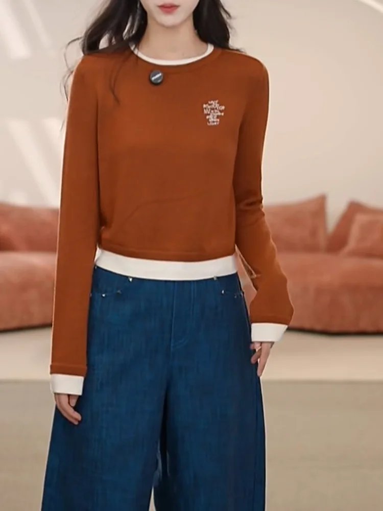 

Модный женский трикотажный топ больших размеров, имитирующий двухслойный наряд, облегающий, универсальный, повседневный, осенний, новинка...