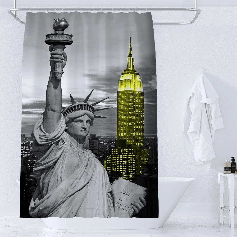 American style Statue of Liberty Printed Shower Curtain Modern Nordic Polyster Fabric Home Decor Bathroom Curtain with Hooks