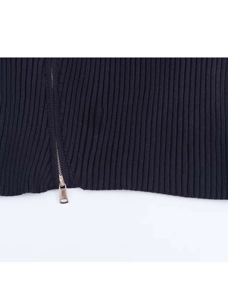 المرأة محبوك معطف 2025 جديد المرأة موضة سحاب أكمام طويلة محبوك معطف قصير المرأة أنيقة عادية جديدة التلبيب ملابس خارجية #5