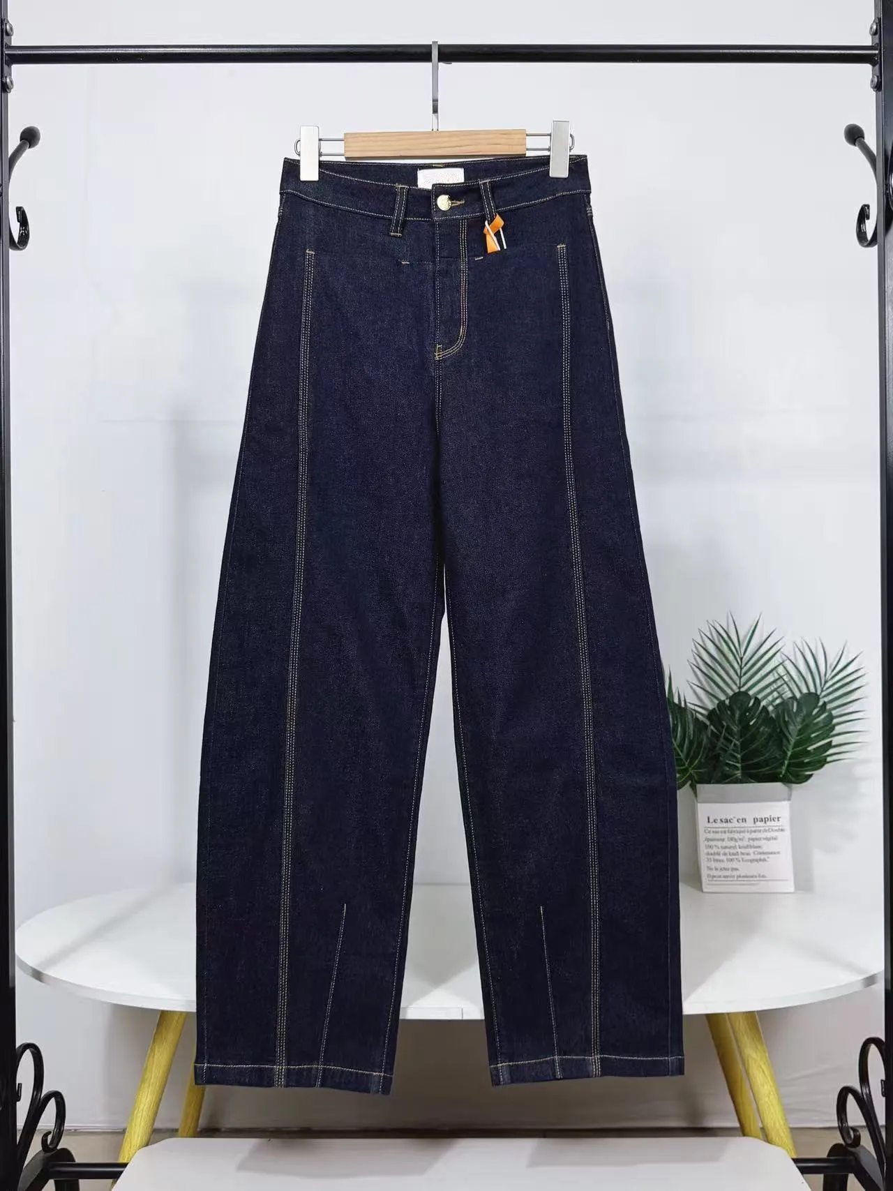 

Женские джинсы с высокой талией, прямые, на молнии, с декоративной строчкой, невидимой резинкой на талии