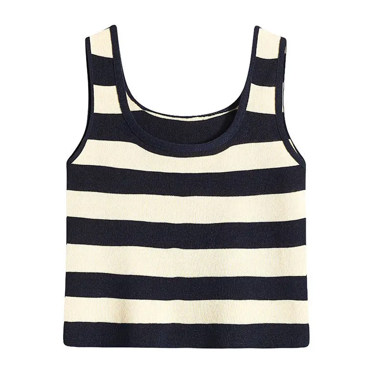 Striped Square Neck Tank Top for Women Sleeveless Sweater Vest Knitted Crop Top Summer Tops Y2K Casual Outfit