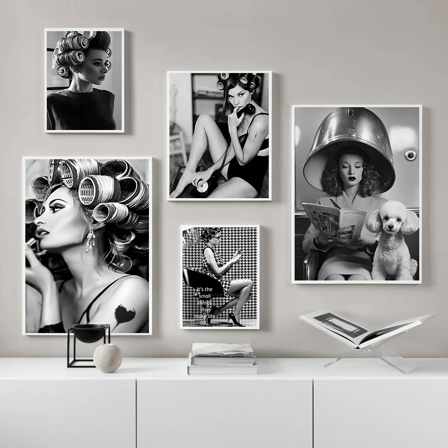 Fashion Hair Salon Posters Black White Photography Woman Hairstyle Prints Canvas Painting Wall Pictures Salon Barber Shop Decor