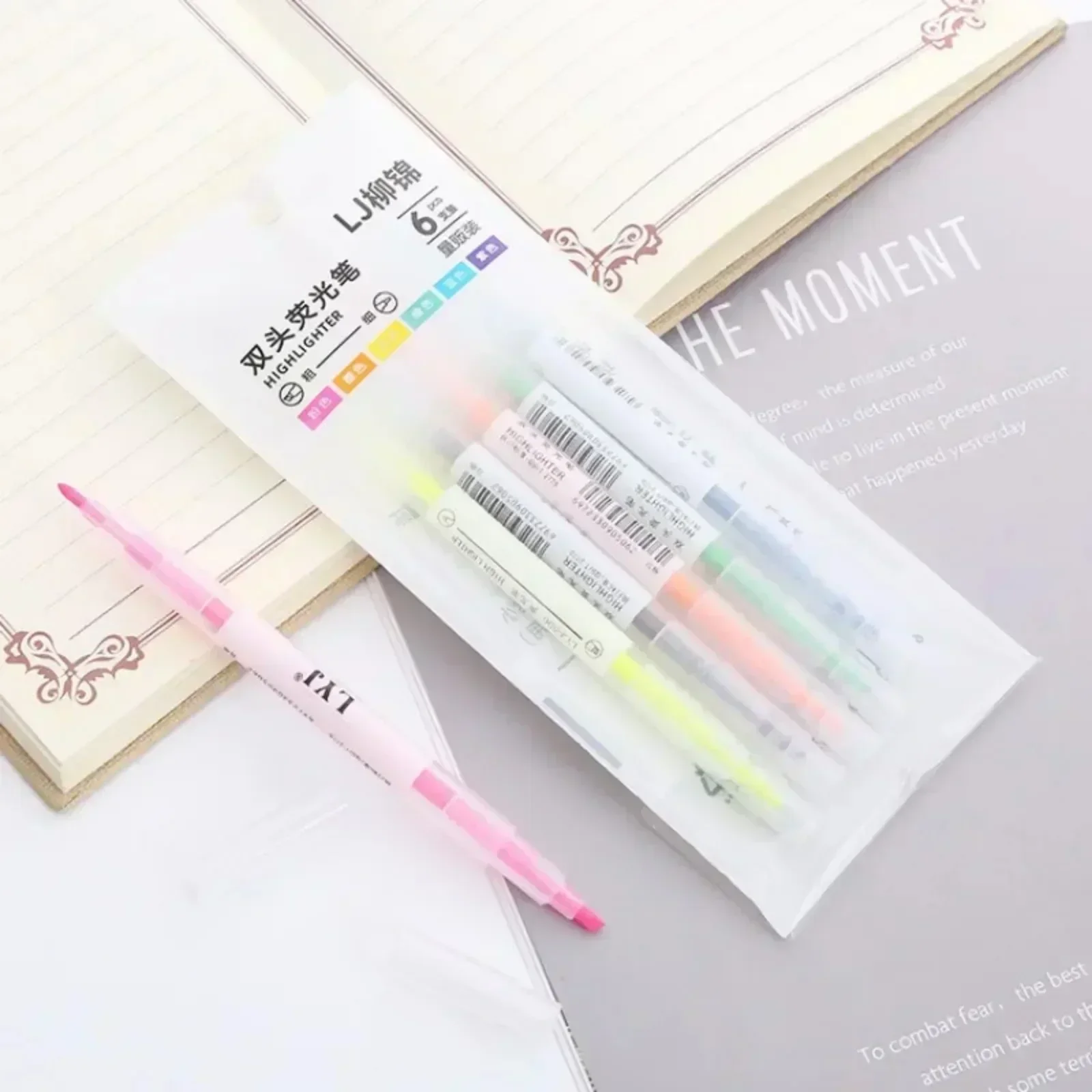 3/6pcs Dubbele Gekleurde Markeerstift Marker Pennen Fluorescerende Pen Tekening Markeerstiften tweekoppige Markers Pastel Briefpapier