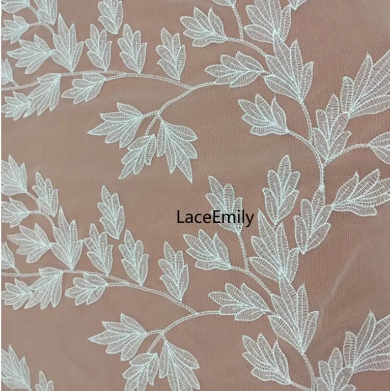 Ivory leaf embroidery Lace fabric soft flower tulle fabric For Girl Dress Tutu Dress Wedding Dress tablecloth lace 1 Yard