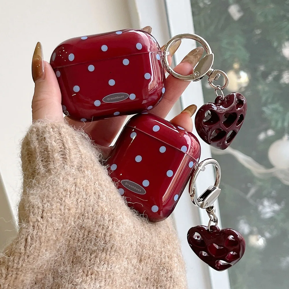 

Polka Dot Protecitve Case For AirPods 4 Pro 2 Premium Sleeve Cover For AirPods 3 4th Generation Case with Heart Keychain Pendant