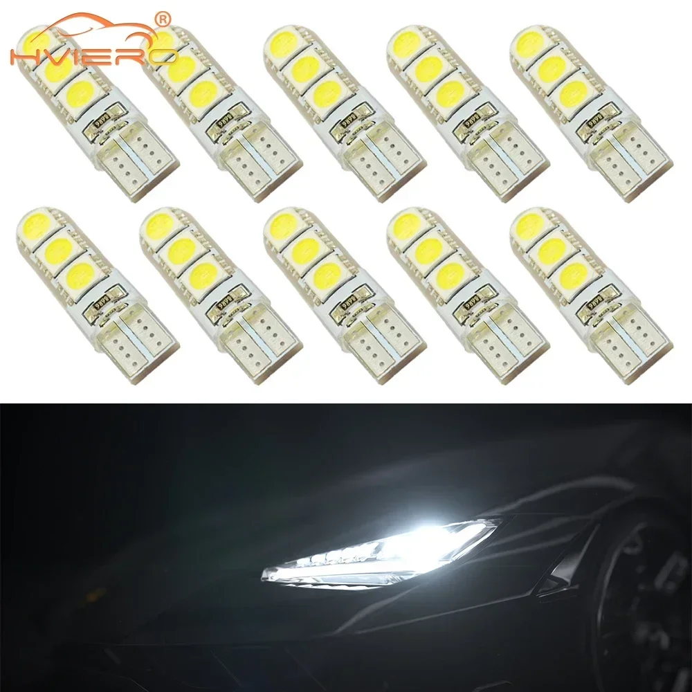 

10PCS Car LED Silicone Shell Lights Bulb Parking Fog Tail Light Auto Signal Lamps T10 194 W5W DC 12V Canbus 6SMD 5050 Waterproof