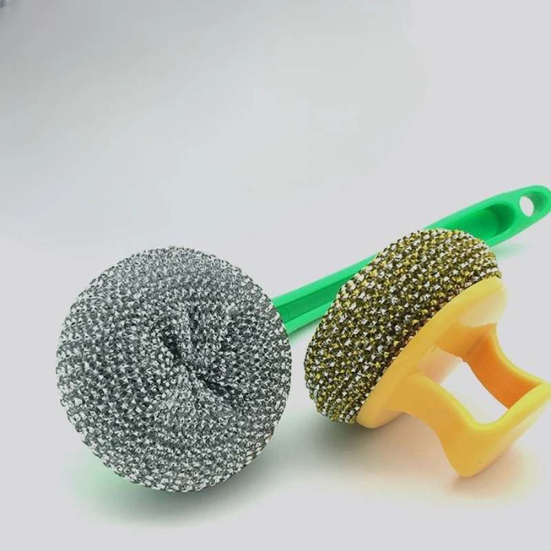 1pc Colorful Nano Cleaning Ball Kitchen Brush Pot Tool Long and Short Handle Dishwashing Brush Pot Brush Fiber Steel Wire Ball