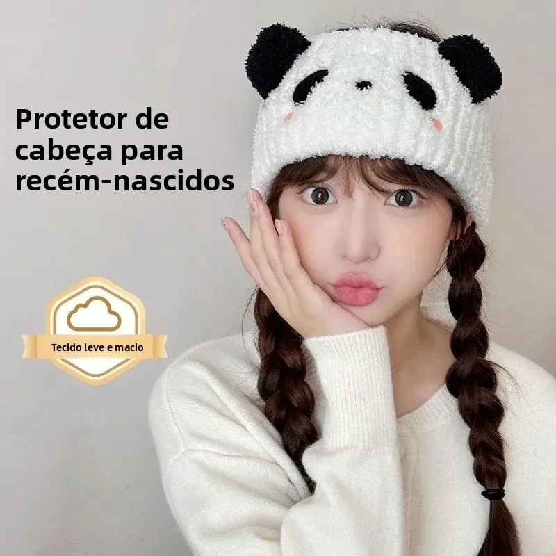 thickened-plush-panda-headscarf-postpartum-winter-hat-warm-cozy-fleece-earflap-cap-men's-mid-aged-suitable-for-autumn-winter