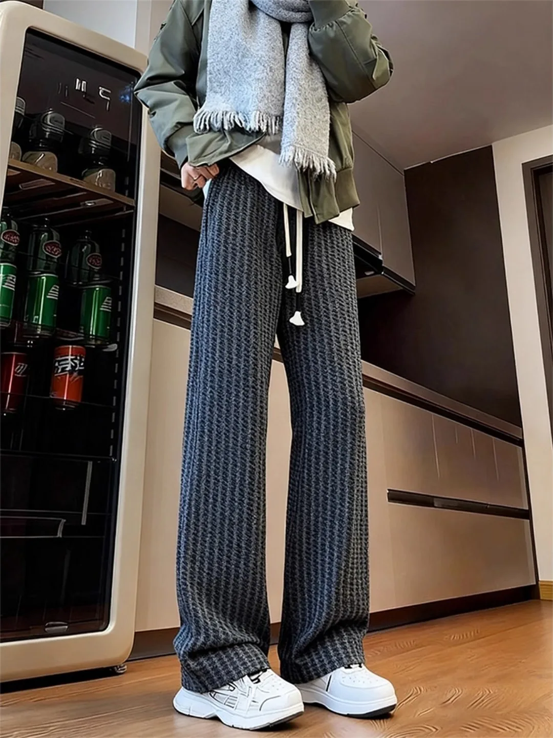 

Deep ey Heavyweight eneil Knitted Straight Leg Casual Trousers Men's Fibone Pattern Sweatpants Autumn Seasonal Wear