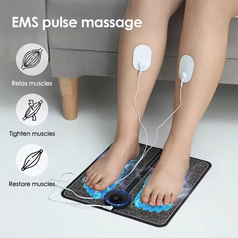 Massageador de Pés EMS Recarregável com Controle Remoto, Tapete de Massagem Elétrico Portátil com Estimulação Muscular EMS para Relaxamento