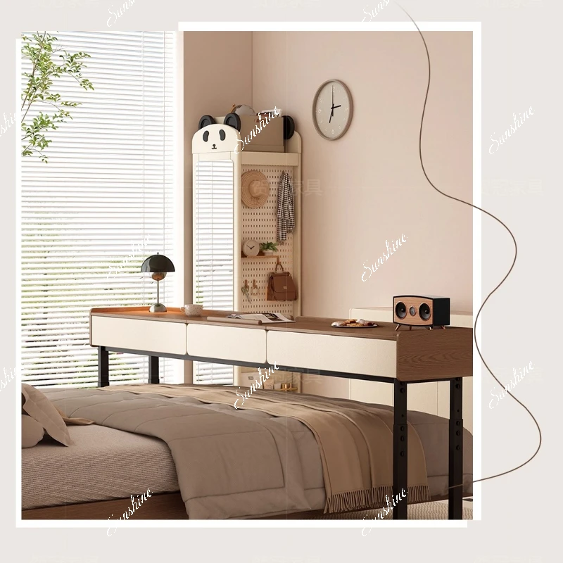 Small apartment solid wood mobile desk lazy lift bed, makeup workbench with wheels