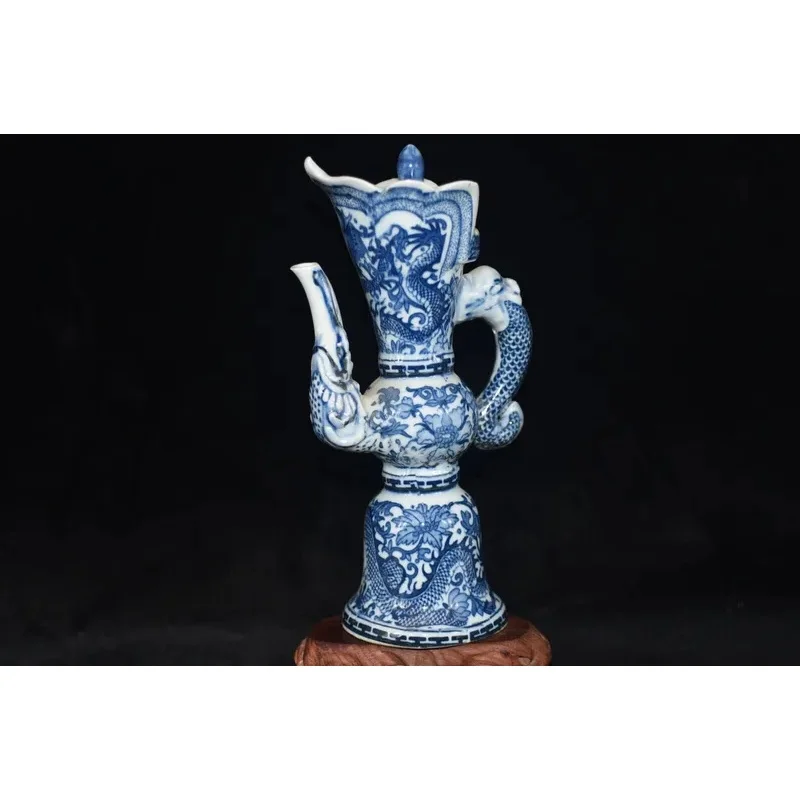 Chinese Antique Handmade Dragon Design Blue and White Porcelain QianLong Folk Art Collection Modern Retro Crafts