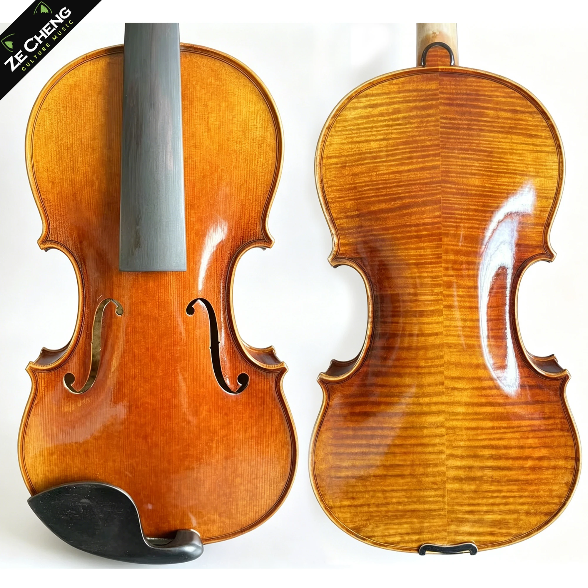 Professional Handmade 4/4 Violin, Flamed Maple Two-Piece Back, Ebony Parts, Complete Set: Case+Bow+Shoulder Rest