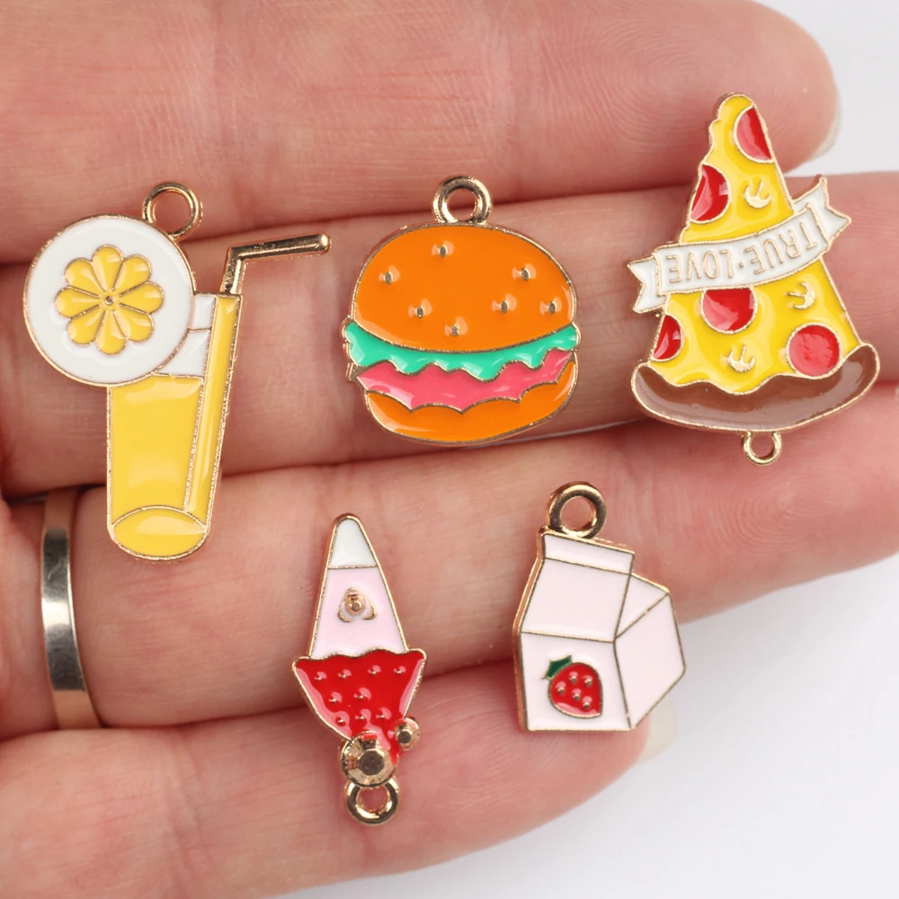 10pcs Fashion Hamburger Ice Cream Shape Pendant Earring Necklace Bracelet Jewelry Making Accessories Handmade DIY Ornament Craft