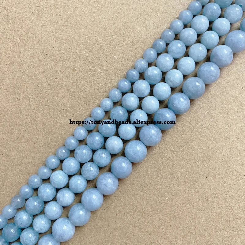 Natural A Quality Aquamarine Color Blue Jade Stone Round Loose Beads 6 8 10MM Pick Size For Jewelry Making DIY