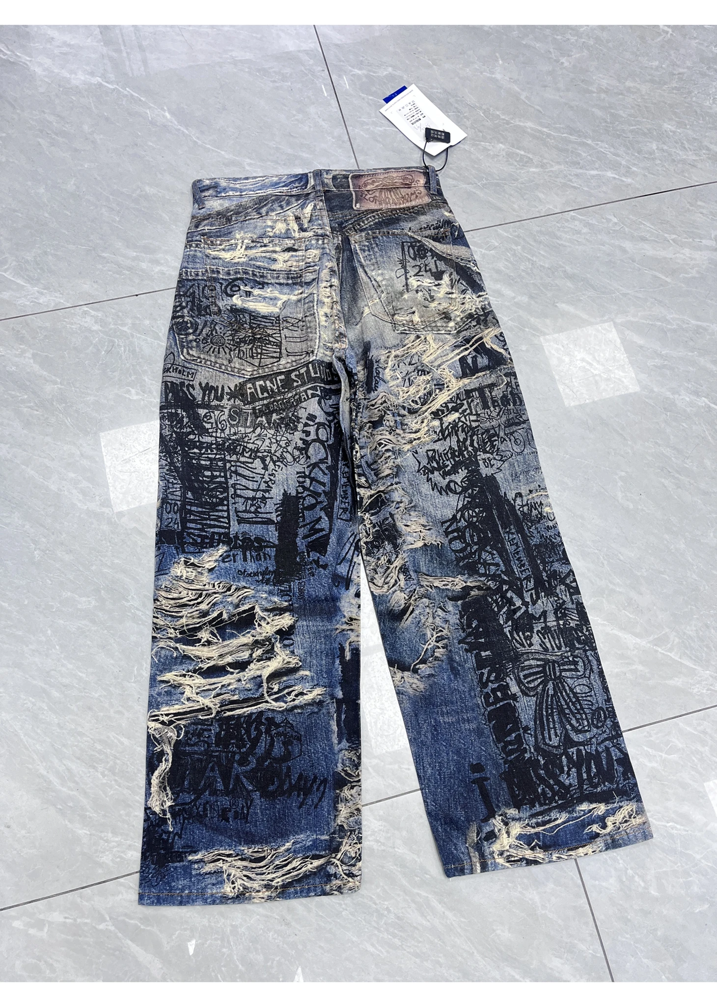 شيك موضة المرأة ثلاثية الأبعاد جينز مطبوع الأمريكية الرجعية القذرة عالية الخصر عادية الدينيم السراويل الإناث العصرية Harajuku نمط الشارع