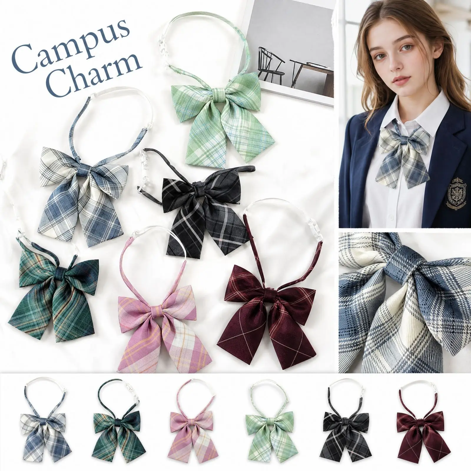 Fashion Women's Bowtie Adjustable Butterfly College Style Plaid Check Bow Tie Simple Student Cosplay J K Uniform Accessories