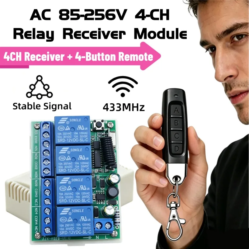Universal Wireless Remote Control Switch AC 110V 220V 4CH Relay Receiver Module With 4 Channel RF 433 Mhz Mini Transmitter