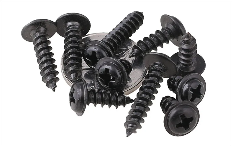 50 100 200 pcs M1.4 M1.7 M2 M2.5 M3  M3.5 M4 PWA  Mini Black Steel Phillips PWA Cross Round Head Self Tapping Screws with Washer