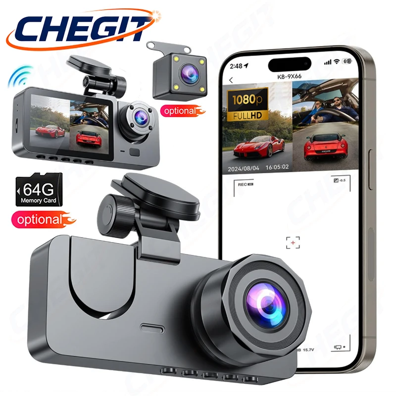 

Автомобильный видеорегистратор 1080P HD WIFI с 2/3 камерами, видеорегистратор для автомобиля, фронтальная и задняя камеры, ночное видение 2.0, автомобильные аксессуары