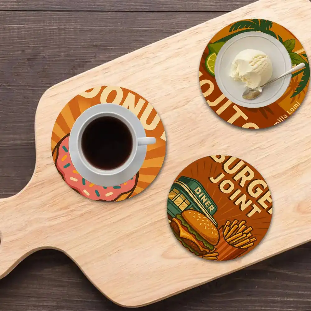 Delicious Food Canvas Coasters Suitable for daily family gathering decoration, kitchen, anti-slip wooden coasters
