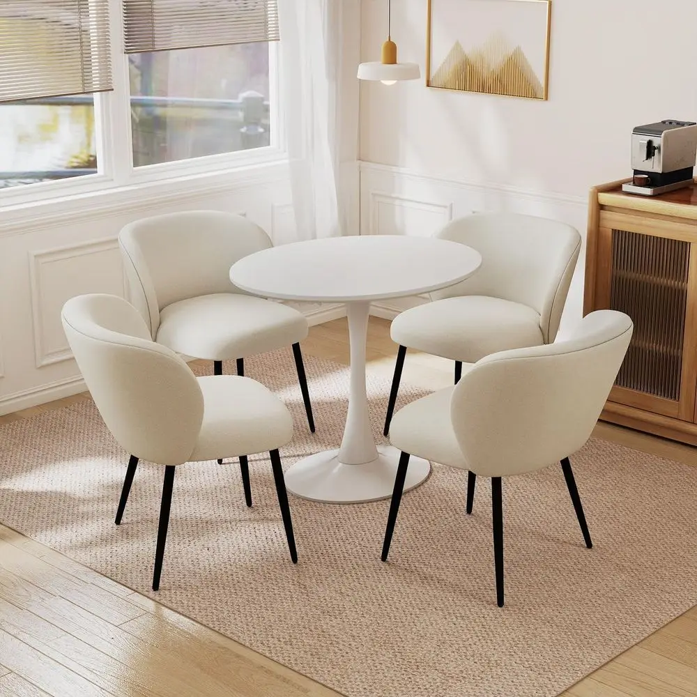 

Комплект из 4 обитых тканью обеденных стульев с металлическими ножками, подходят для кухни, столовой и гостиной, цвет слоновой кости.