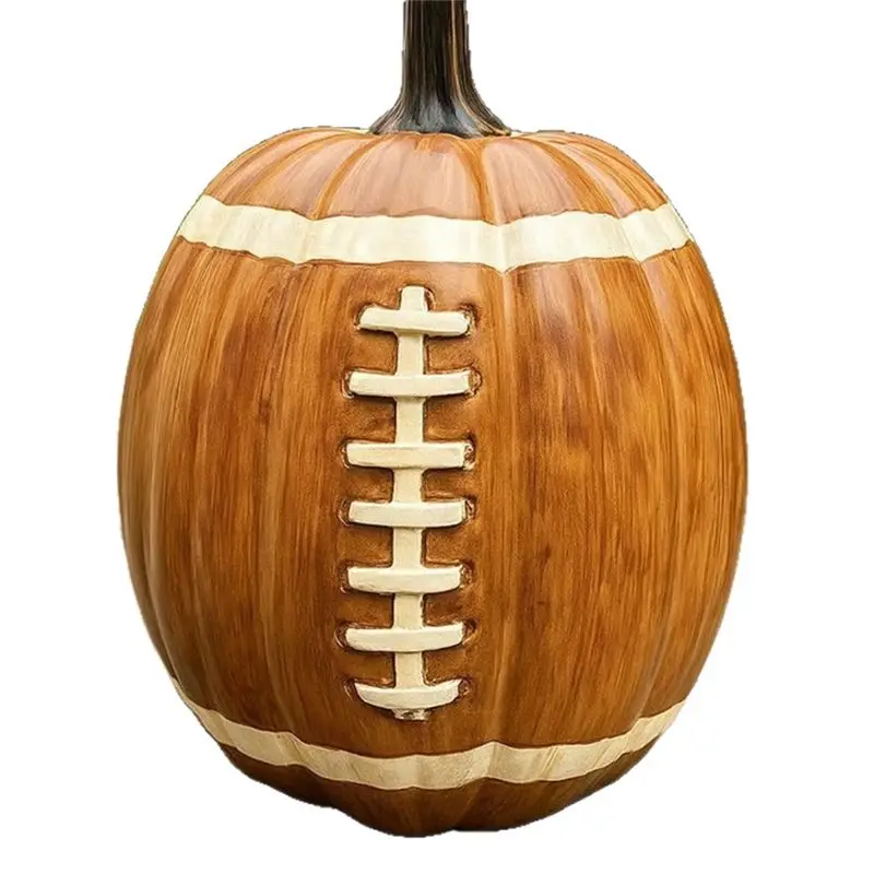 PZHI Football Pumpkin Decor Resin Ornament Halloween Fall Figurine for Indoor Outdoor Desktop Living Room Decoration