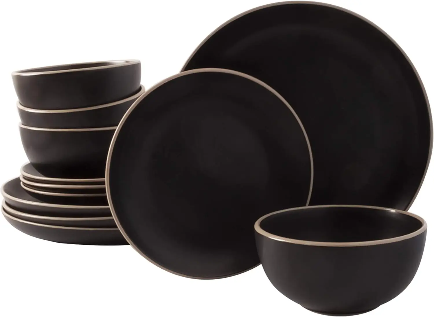 

Rockaway 12-Piece Stoneware Dinnerware Set, Service for 4 – Modern Round Plates and Bowls, Dishwasher & Microwave Sa