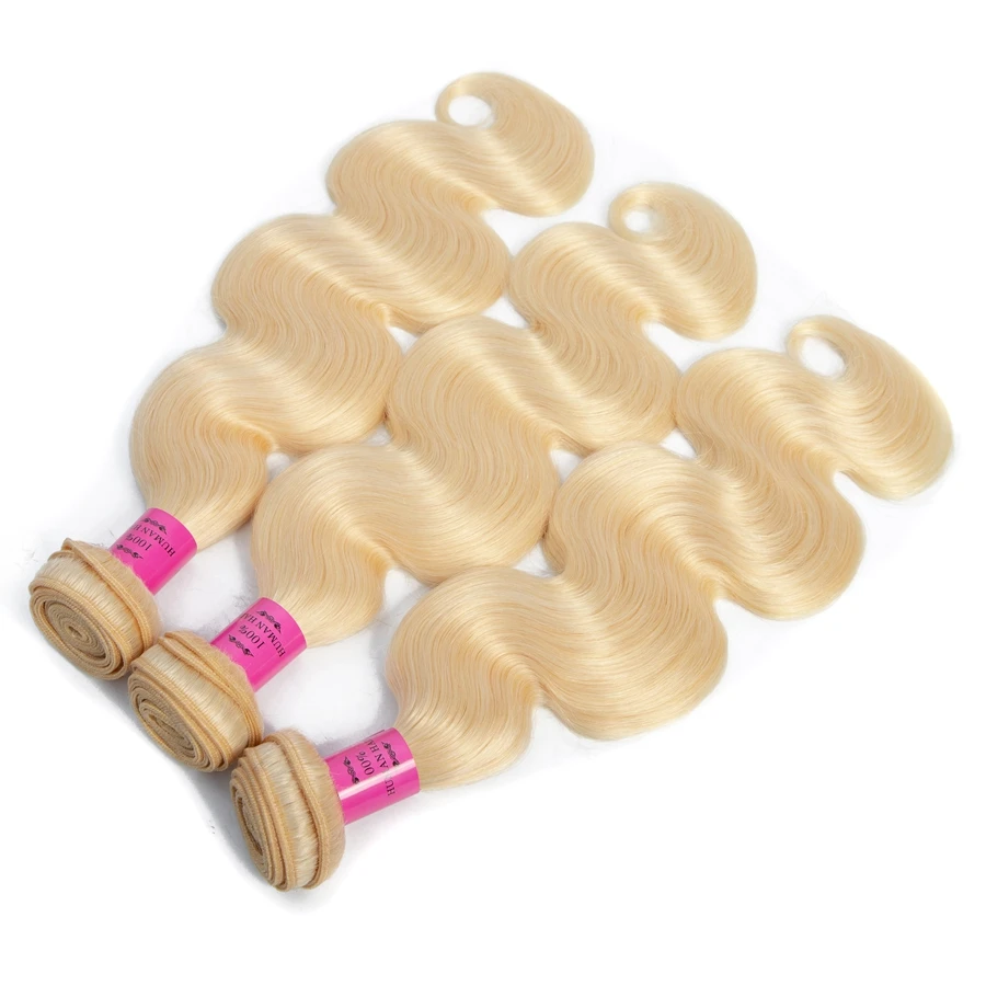 Extensiones de Cabello brasileño ondulado, mechones de cabello humano 613 rubio miel, Remy, largo, 30 y 32 pulgadas, Se puede teñir