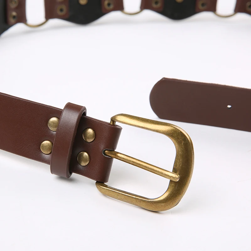 HEYounGIRL Leather Women Belts For Dresses Vintage Brown PU Waist Belt Bohemian Style Metal Buckle Waistband Fashion Accessories