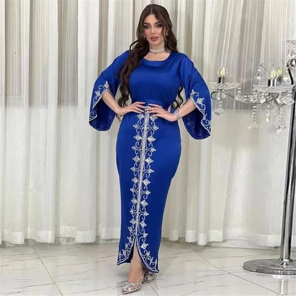 Dresses For Prom Kaftan Dubai Luxury Diamonds Formal Occasion Abaya Elegant Split Sleeve Ladies Long Wrap Dress With Belt