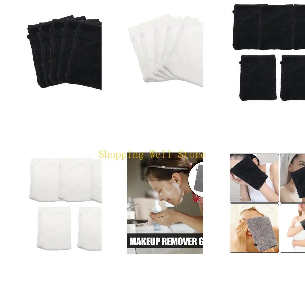 KX4B 5PCS Microfiber Face Towels Luvas limpeza macias para a maioria tipos pele Luva lavagem