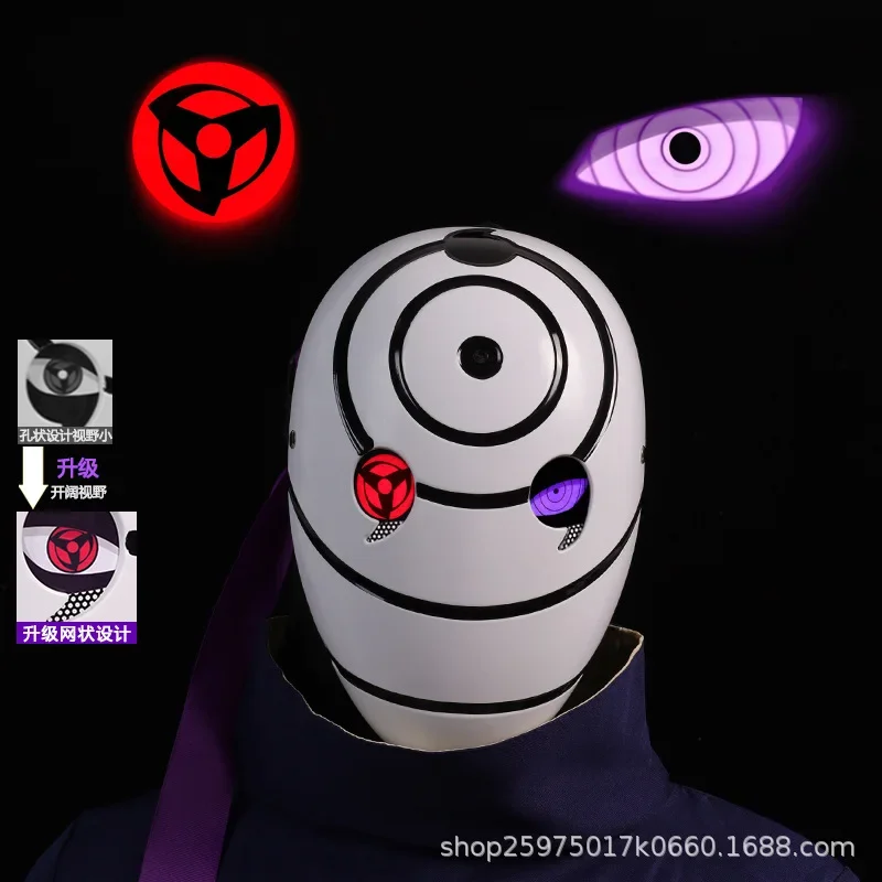 Anime Cosplay Naruto Maske Uchiha Obito Leuchtende Maske Akatsuki Sasuke Sharingan Cartoon-Maske Leuchtende Hochwertige Nachbildung Maske Spielzeug Geschenk