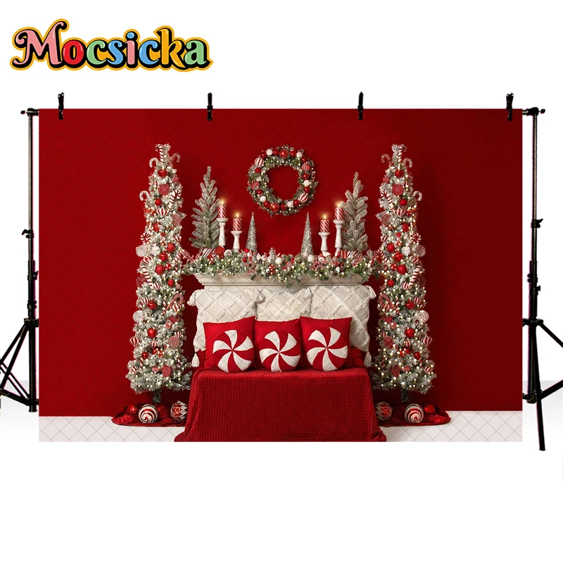 Fondos de cabecero rojo de sueños navideños para niños y adultos, accesorios para sesión fotográfica, bebé, corona de árboles de Navidad, estudio fotográfico