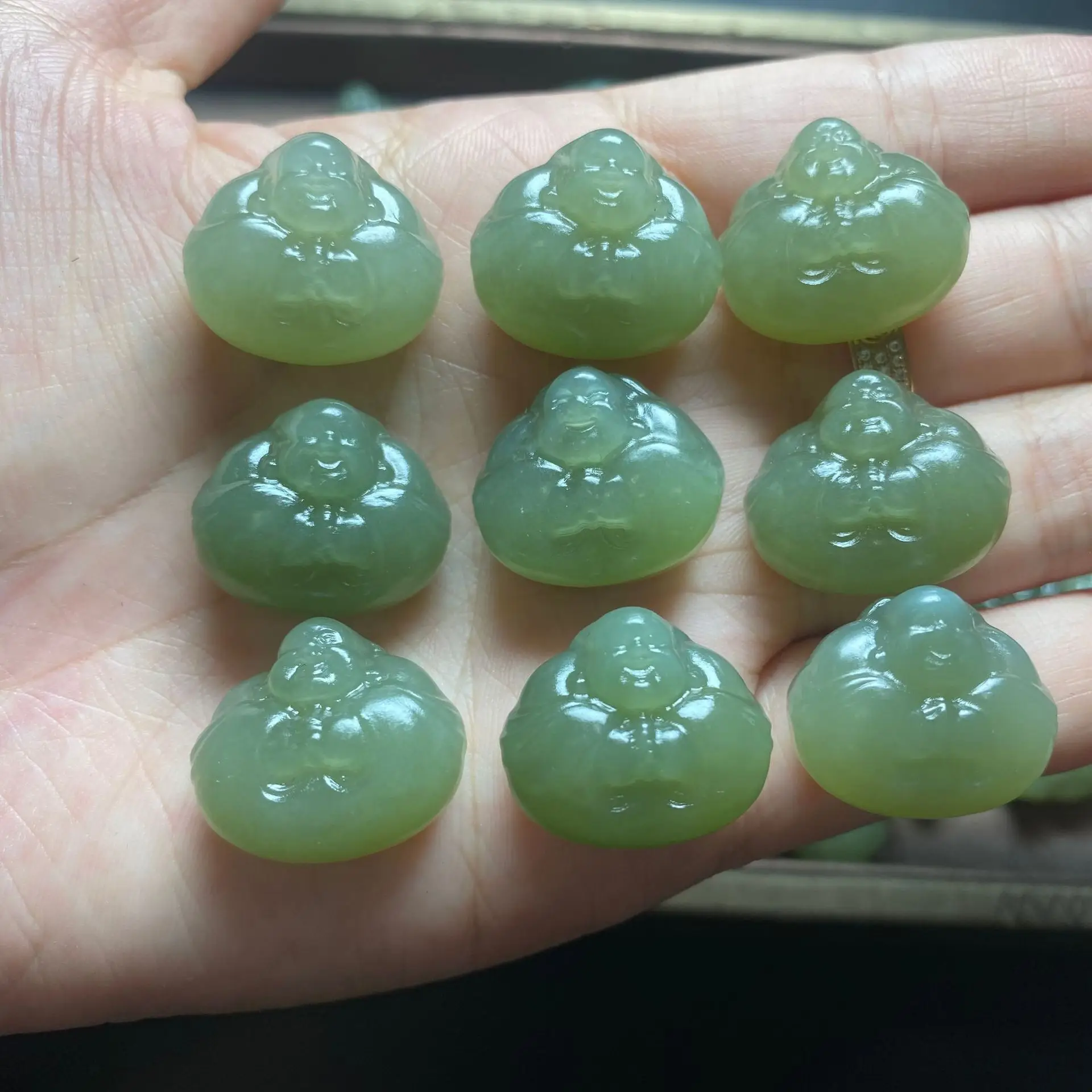 Natural real green hetian jade carve Smiling Buddha Necklace pendant bracelet accessories jewellery fashion for women men gifts