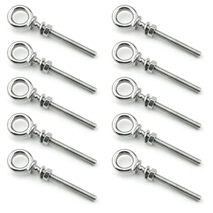 Perno de ojo de acero inoxidable 316, tornillos de ojales de hombro resistentes con arandela y tuercas M6, 10 Uds.